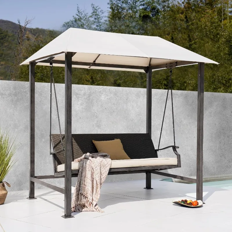 

Grand Patio Outdoor Porch Swing 3-Seat with Canopy, Removable Olefin Cushion for Garden, Backyard, Poolside