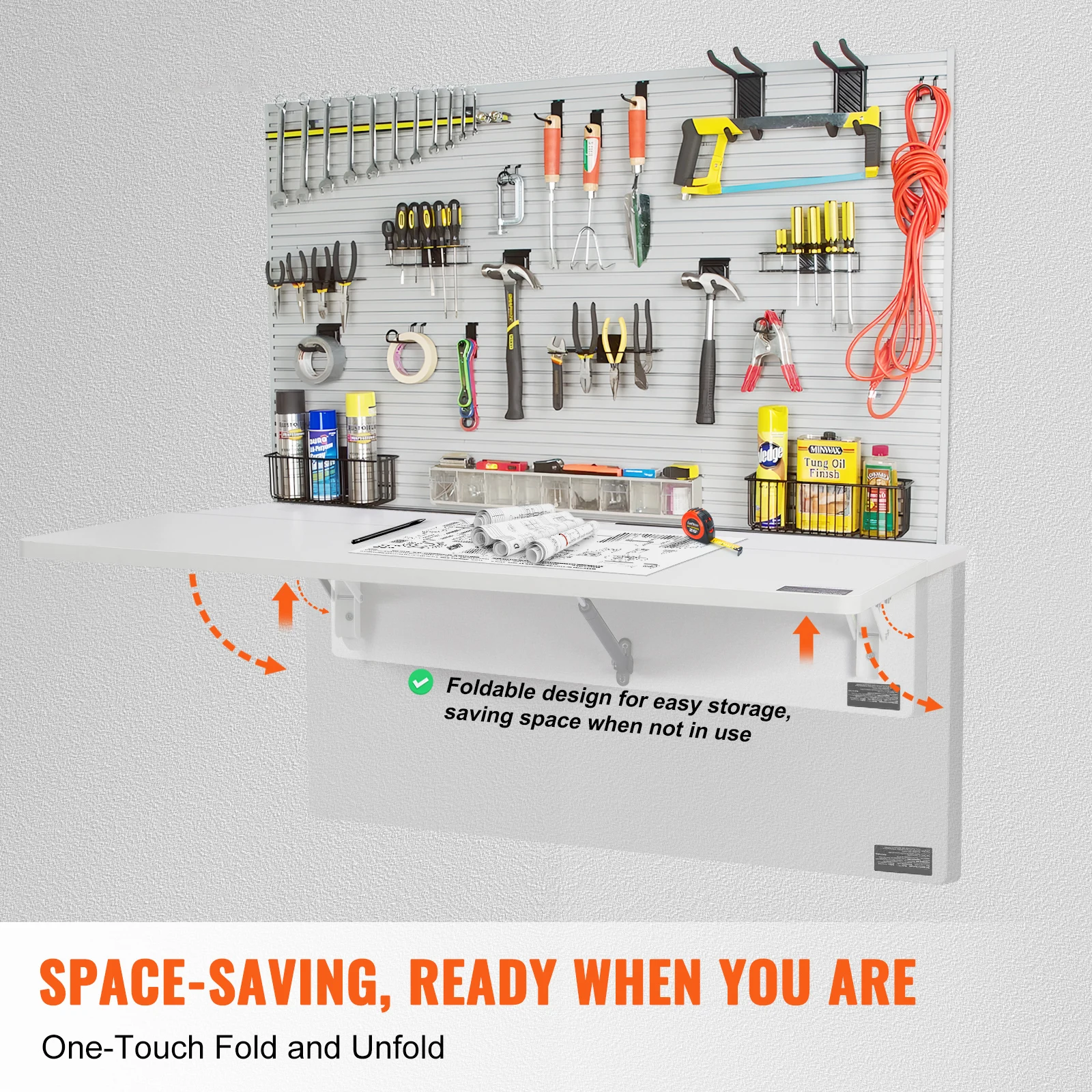 SucceBuy โต๊ะพับติดผนังโต๊ะคอมพิวเตอร์ลอยน้ําพร้อมชั้นวางรองรับ DROP Leaf Table สําหรับ Office Space Saver
