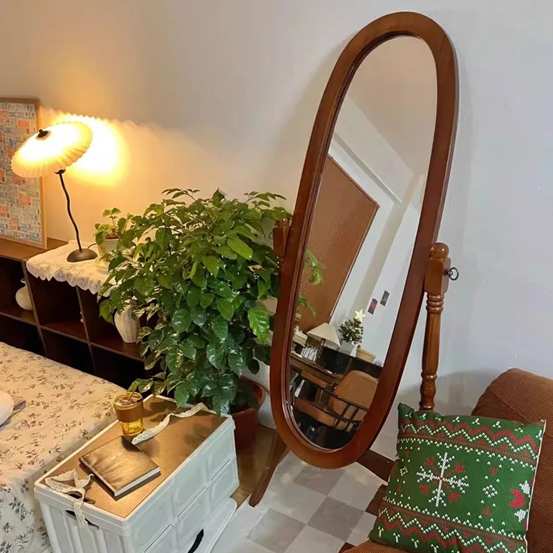 

Wooden Oval Mirror Floor Full Body Standing Vintage Vanity Decoration Bedroom Mirror Funky Cosmetics Espelhos Home Products