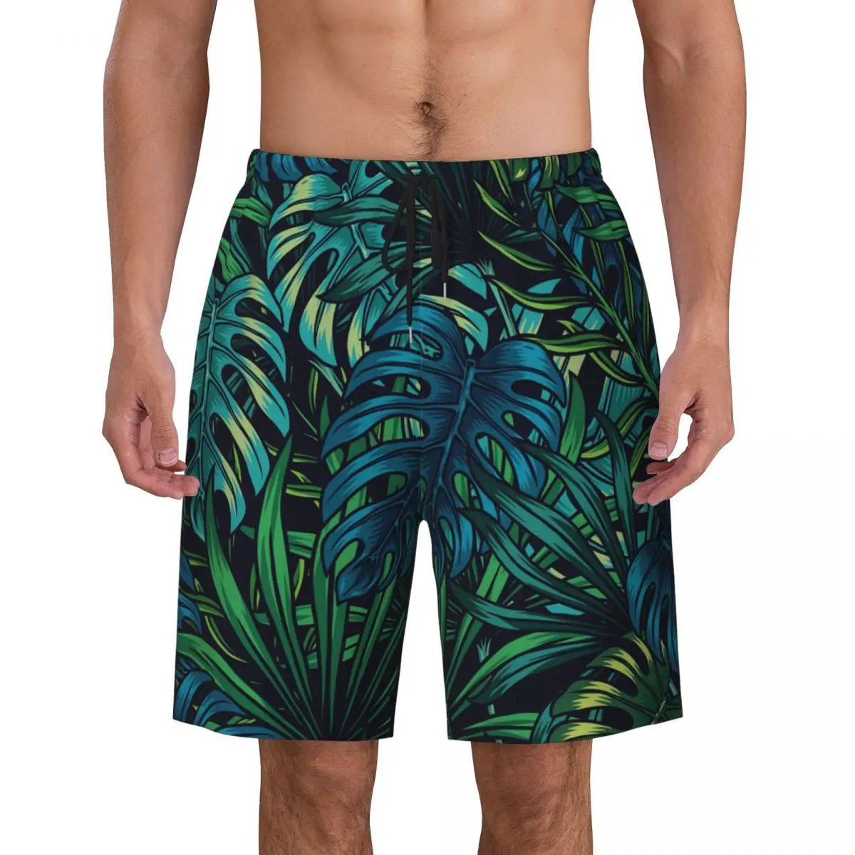 

Шорты с пальмовыми листьями для мужчин, повседневные пляжные короткие штаны с тропическими растениями, быстросохнущие спортивные плавки для фитнеса «сделай сам», на лето