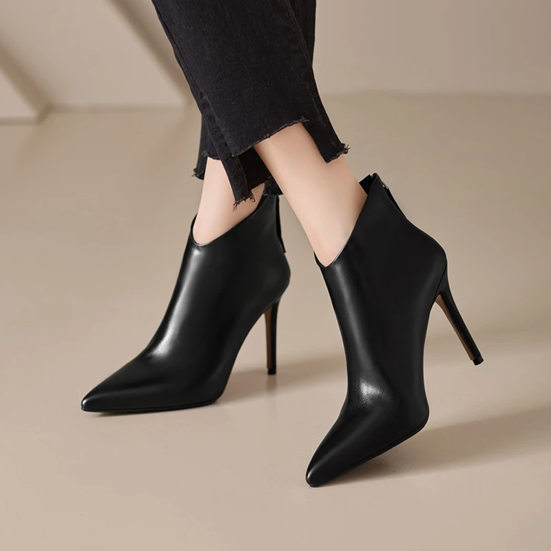 NEW Autumn Women Boots Genuine Leather Shoes for Women Pointed Toe Thin Heel Shoes Super High Heel Boots Daily Shoes Ankle Boots