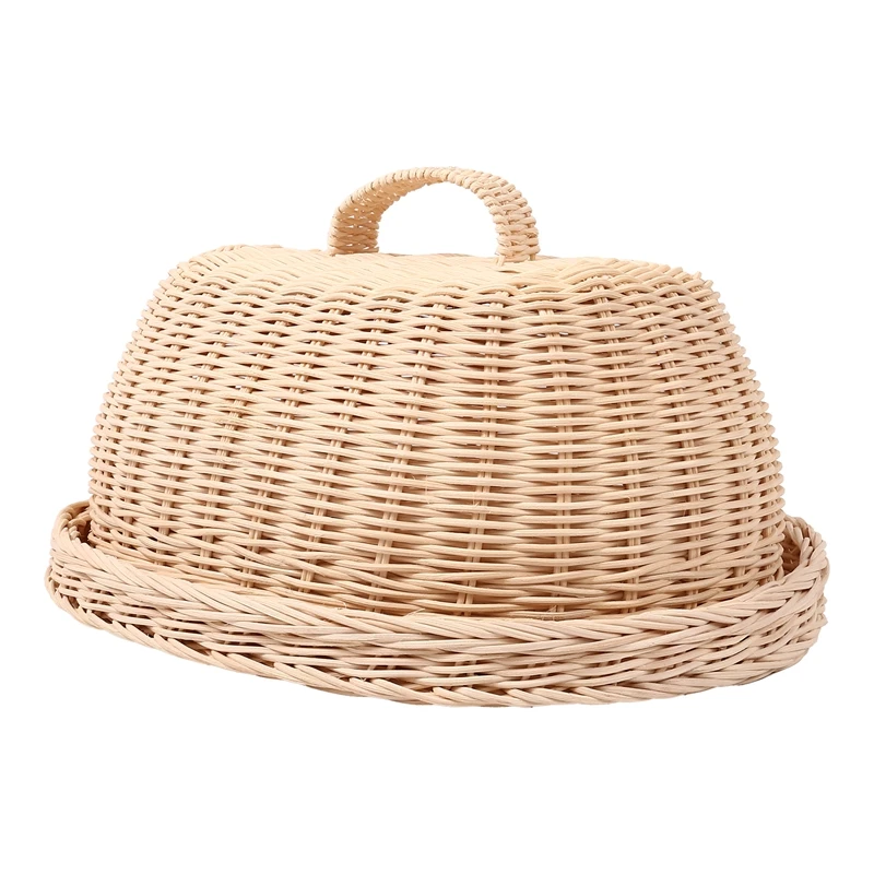 

Rattan Storage Tray With Cover,Hand-Woven Wicker Baskets,Bread Fruit Food Breakfast Display Box,For Food, Fruit,Cake,Etc-AT81
