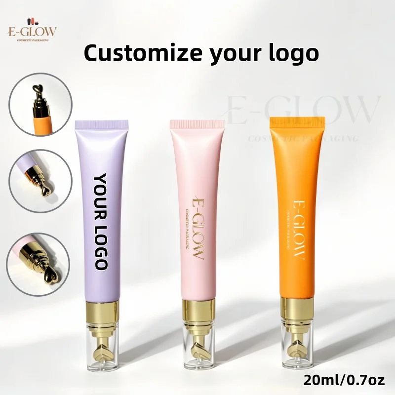 

【Logo Custom】50Pcs Customized 20ml Purple Pink Orange Cosmetic Serum Squeeze Eye Cream Tube Packaging with Metal Applicator