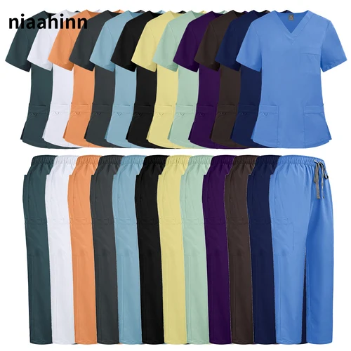Uniforme médico Niaahinn, conjunto exfoliante para médico de Hospital, venta al por mayor, uniforme exfoliante de enfermería para farmacia, ropa de trabajo para clínica de atención médica para mujeres