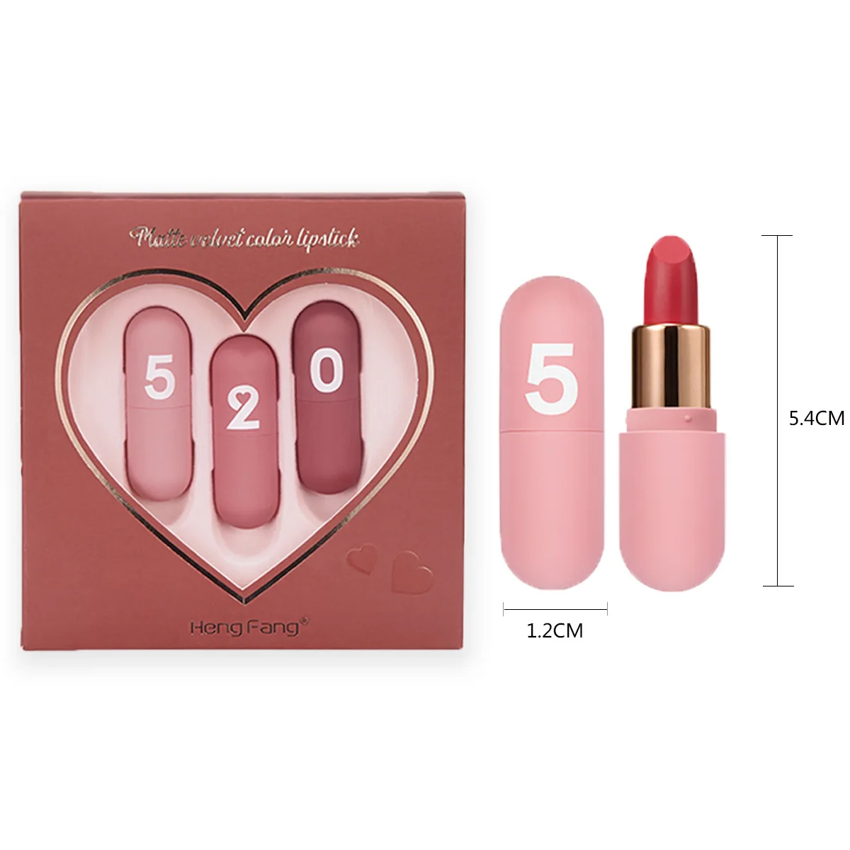 Rossetto idratante opaco a 3 colori Sexy lucidalabbra opaco a lunga durata tazza antiaderente Nakeup impermeabile al regalo di san valentino 520