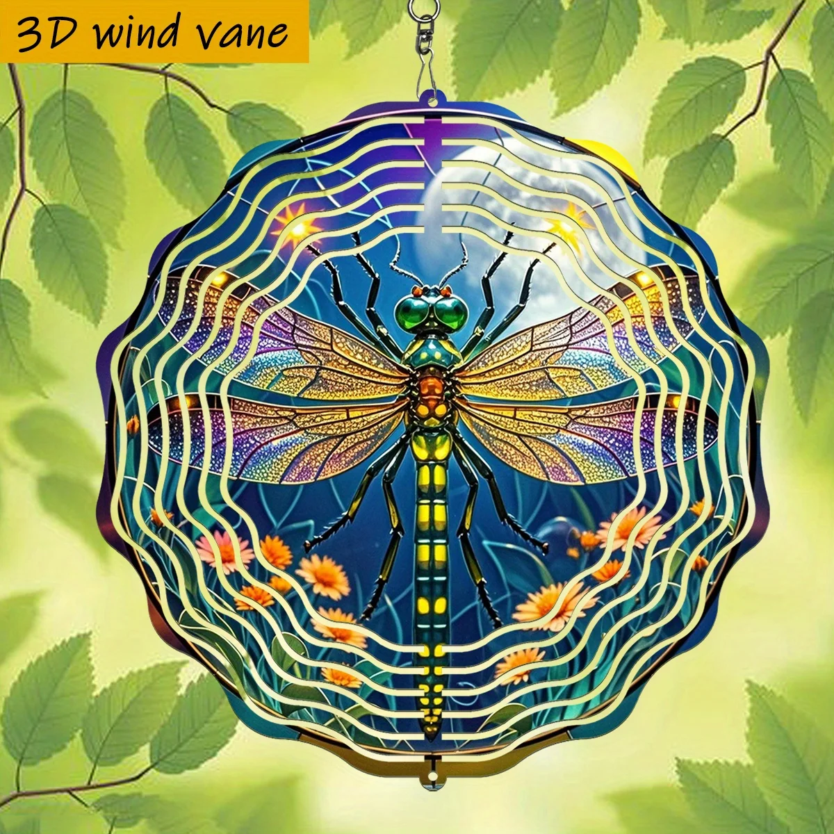 CIFbuy 3D Wind Spinner Garden Decor 360° Rotating Metal Wind Chime Kinetic Art for Outdoor Patio Yard Hanging Ornament