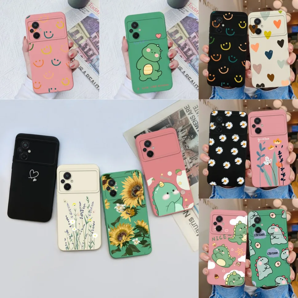 Phone Case For Xiaomi Poco M5 Camera Protection Soft Silicone Cover Cute Dinosaur Cases For Xiaomi PocoM5 Funda Capa 6.58 inches