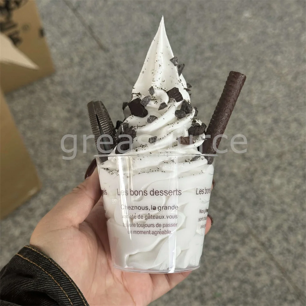 Oreo Chocolate Milk Ice Cream Sweet Cone Whirlwind Covered Butter Crisps Bead Dopamine Restaurant Food Model Display Plastic Fak - Detail 1