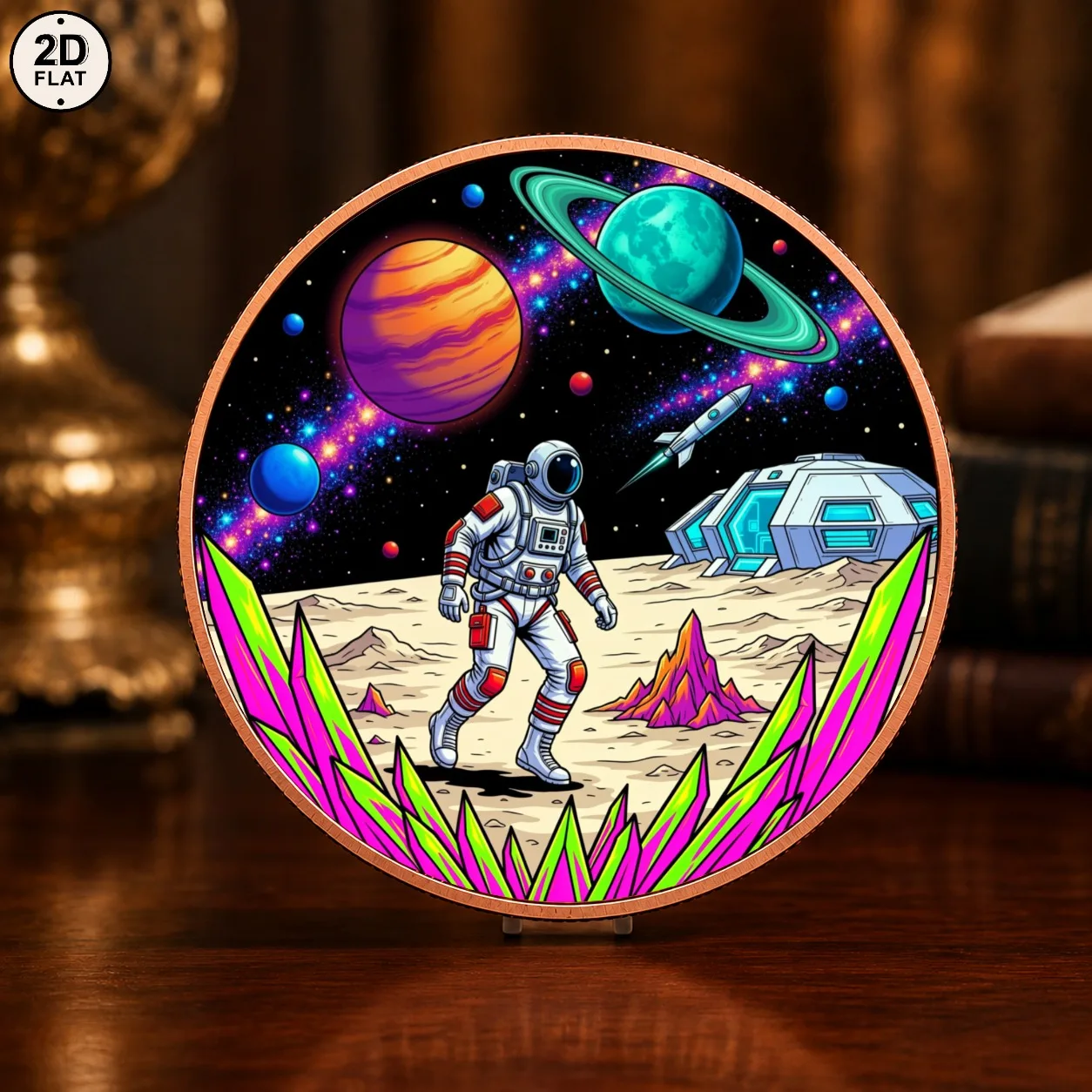 1pc 1oz .999 Fine Copper Astronaut Alien Planet Challenge Coin Galaxy Rocket Space Commemorative Medal Gift for Sci-Fi Art Fans