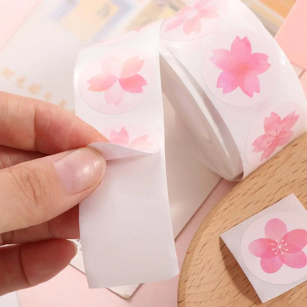 500pcs/roll Sticker Decor Cherry Blossom Sticker Self-adhesive Label Flower Sticker Handmade Crafts Sticker Stylish