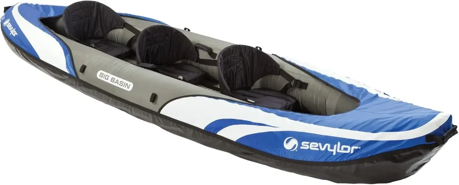 Big Basin 3-Person Inflatable Kayak with Adjustable Seats & Carry Handles, Heavy-Duty PVC Construction for Rugged Use &