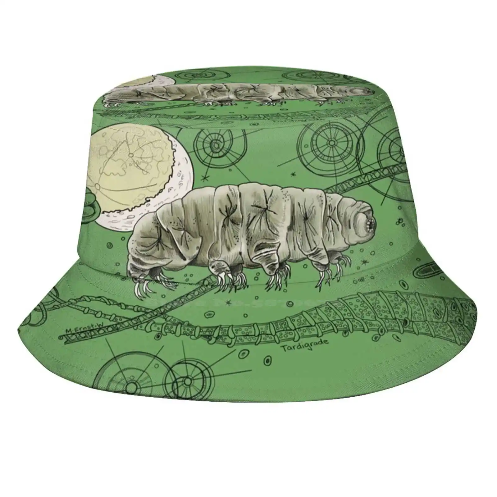 

Tardigrade And Moon Doodle Sun Cap Fisherman Hat Bucket Hats Tardigrade Water Bear Moss Moon Outer Space Macro Microscopic
