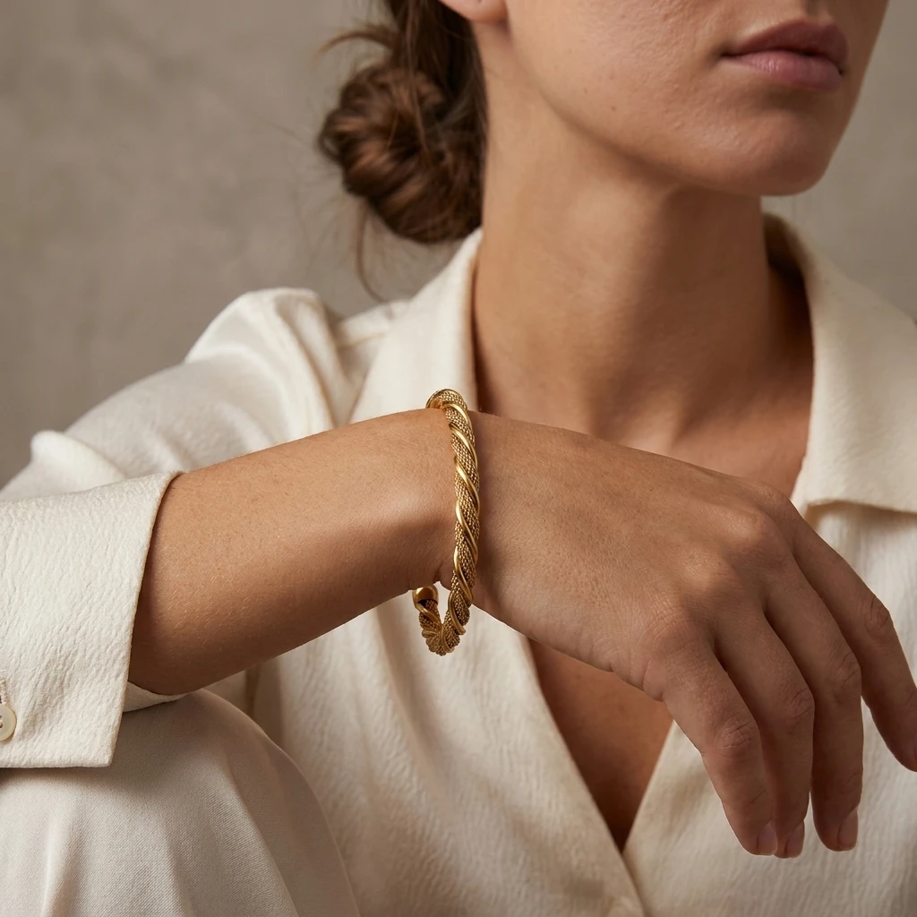 

Gmai Irregular Hollow Twist PVD Plated Stainless Steel Cuff Bracelet for Women Dainty Gold Color Open Bangle Waterproof Jewelry