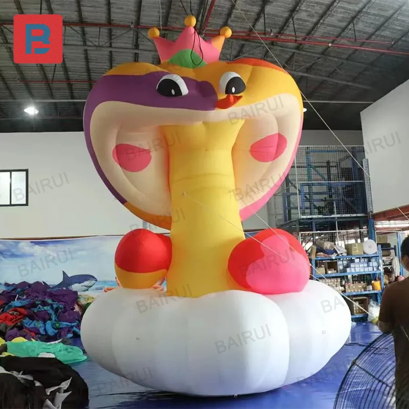 3m Chinese inflatable snake year colorful queen crown snake Chinatown new year decoration