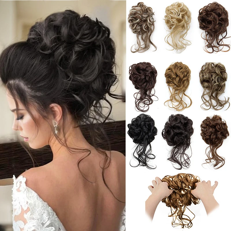 8Inch SyntheticMessy Curly Hair Bun Synthetic High Temperture Fiber Hair Invisible Hair Wrap Curly Ponytail Elastic Hairbund
