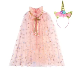 Children Dress Up Kids Stars Princess Costume Baby Fashion Cloak Girls Shining Party Cape Unicorn Carnival Clothing Accessories