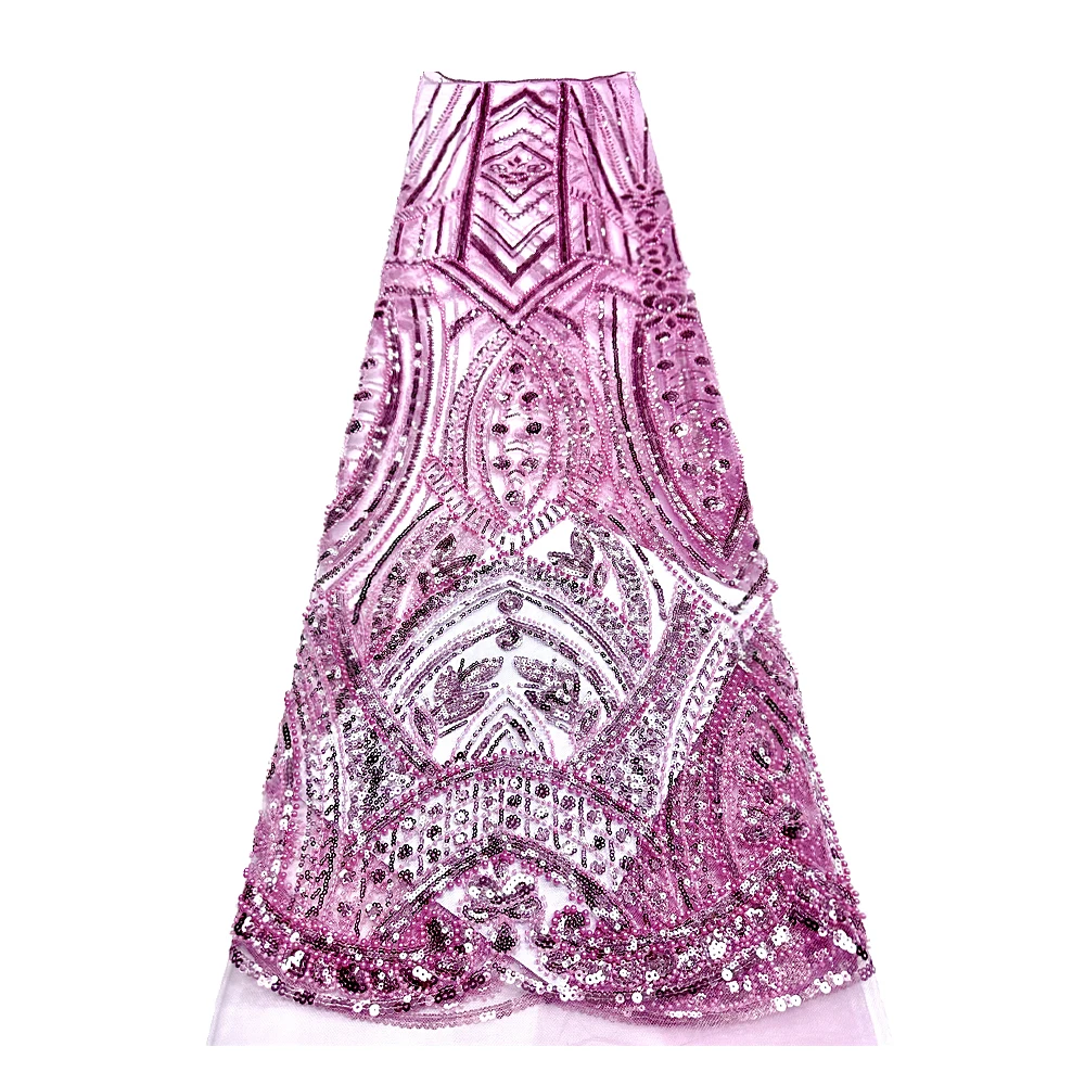 Tessuto di pizzo africano con paillettes Tessuto di perline di maglia con perline fatto a mano 2025 Abito da sposa ricamato francese nigeriano Abito da torta