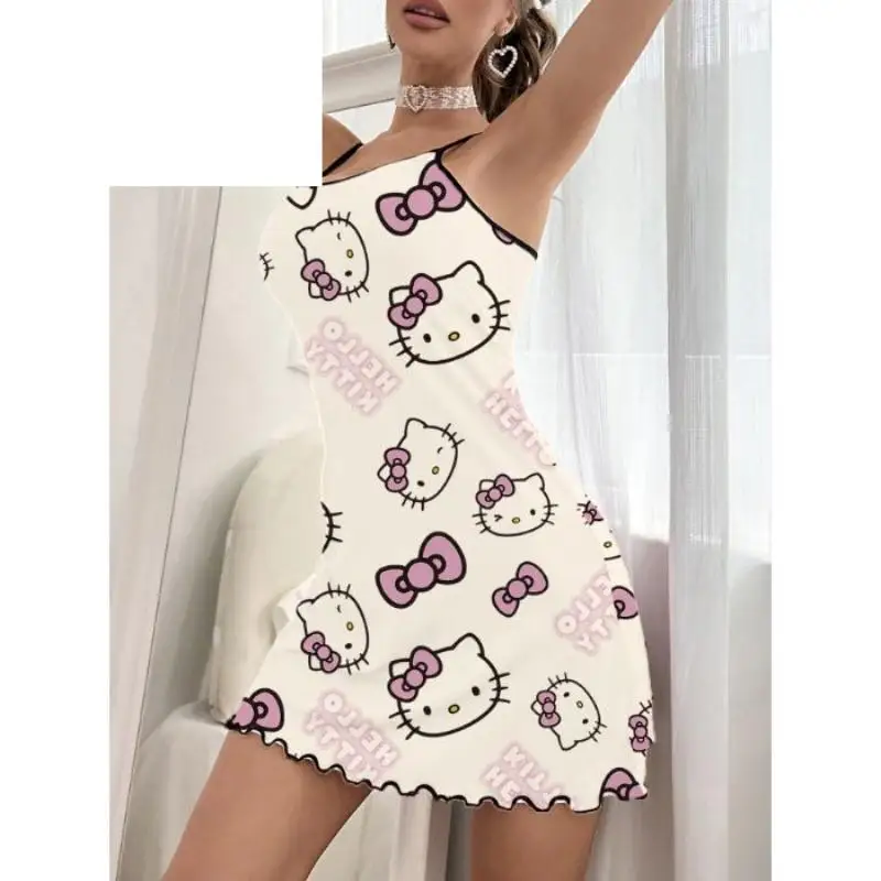 

Sanrio Kawaii ночная рубашка Hello Kitty, летняя пижамная юбка, милая дышащая удобная домашняя одежда, подарок с героями мультфильмов для подруги