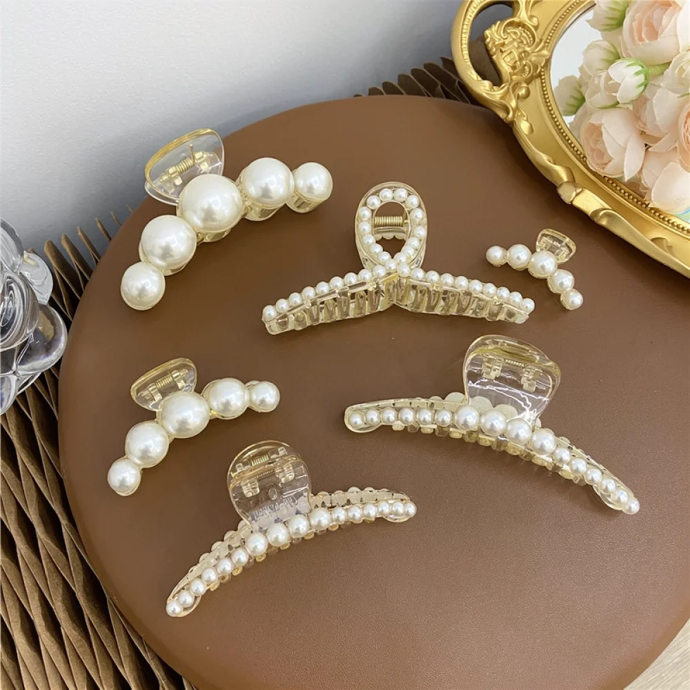Large Pearl Hair Claw Clip Simple Shark Clip For Women Elegant Ponytail Accessories Fashion Hair Styling Barrettes