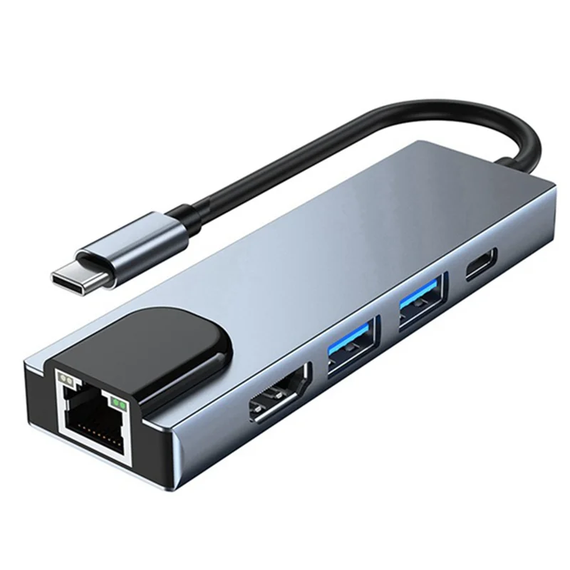 Док-станция 5-в-1 типа C: USB 3.0, RJ45 Ethernet и 4K — совместимый сплиттер для адаптера ноутбука