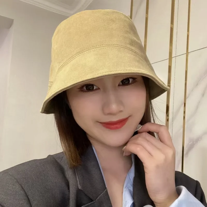 Japanese Tide Women Daily Plain Face Covering Versatile Bucket Hat Summer Shading Face Small Casual Sense Simple Sun Bucket Hat