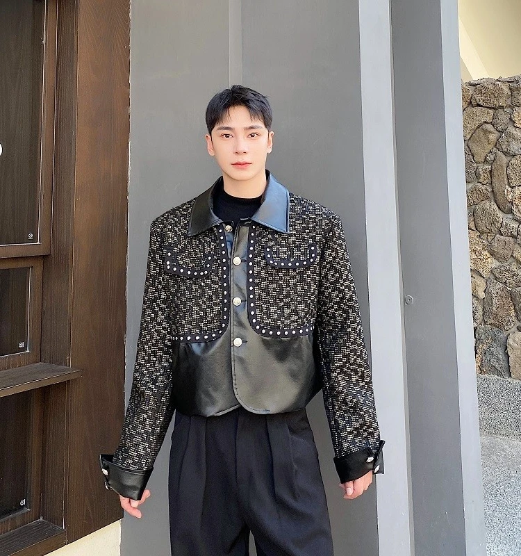 

Модная ретро-куртка из искусственной кожи с комбинированным дизайном, повседневная верхняя одежда класса люкс для мужчин, осень-зима, новинка, свободный крой