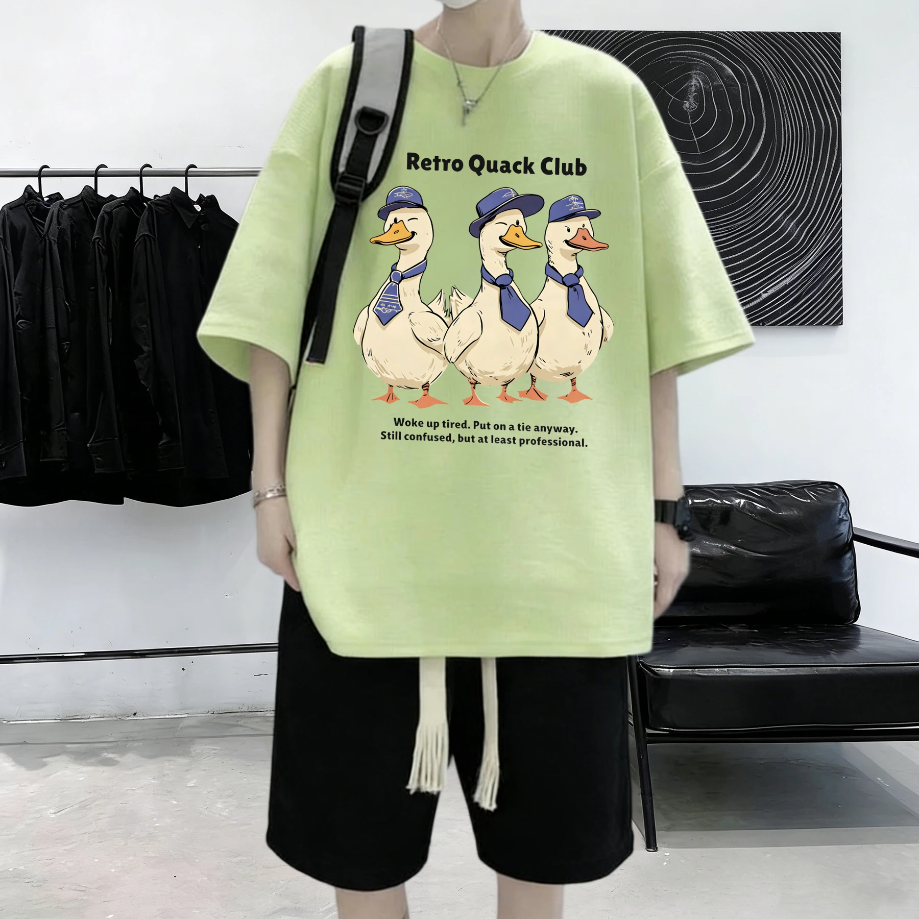Three Lively Ducklings Print Men Sport T Shirts All-Match Cotton T-Shirt Casual Crewneck Loose Streetwear Man Summer Basics Top