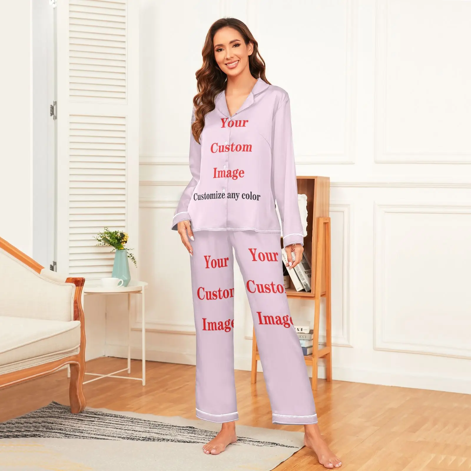 Imagem -05 - Pijamas de Gelo de Manga Comprida para Mulheres Roupas Noturnas Imagens Personalizadas Camisa e Calças Adequadas para Primavera e Verão