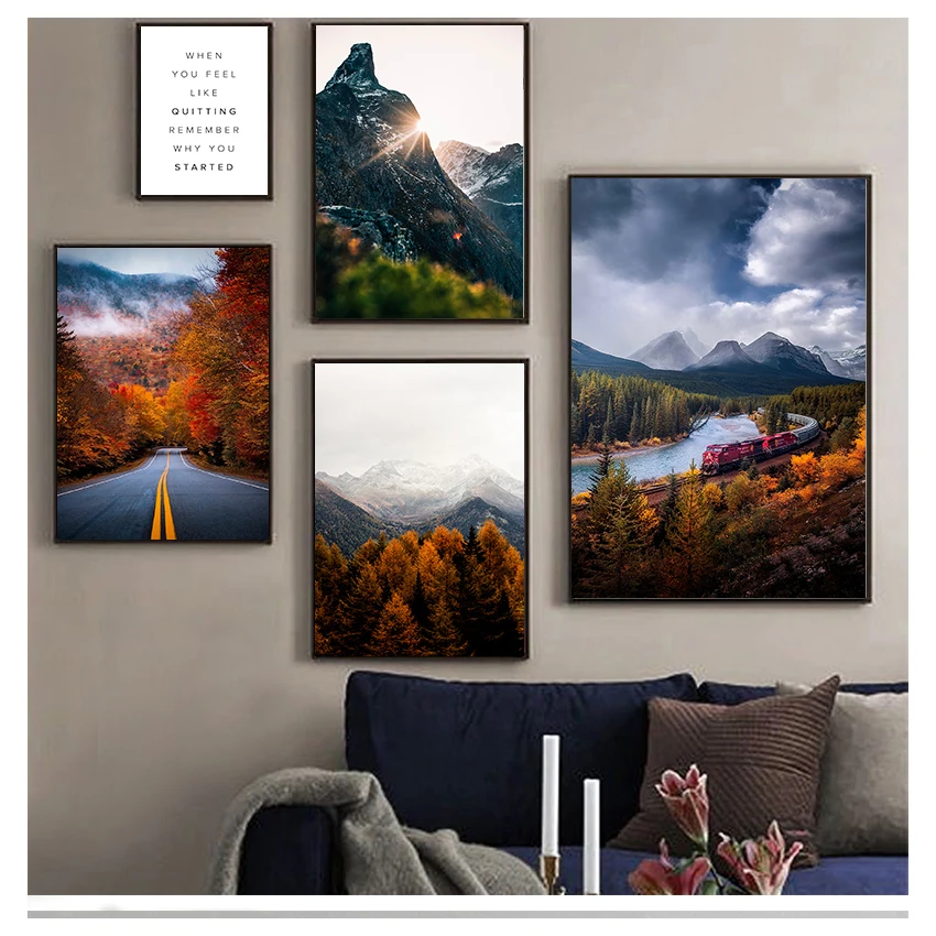 Impresiones en lienzo de paisaje de río para sala de estar, arte de pared, pintura sin marco, decoración de estilo nórdico, póster de montaña y bosque