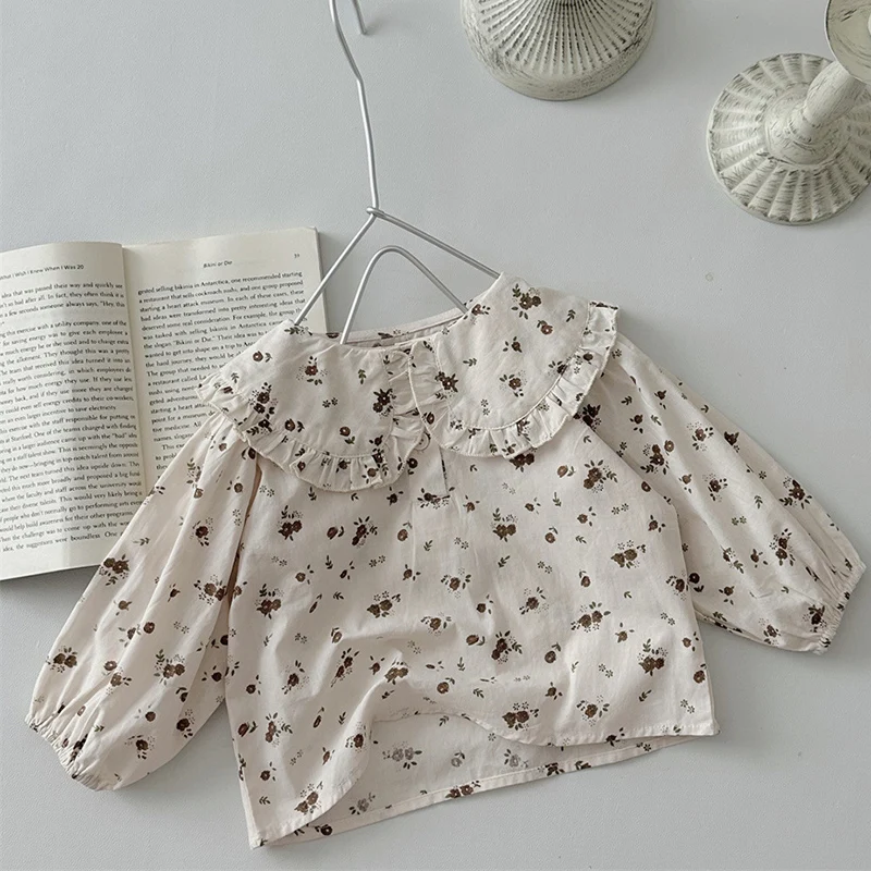 2024 New Autumn Infant Baby Girls Pullover Tops Long Sleeved Cotton Flower Print Toddler Baby Girl T-shirt Children Clothes