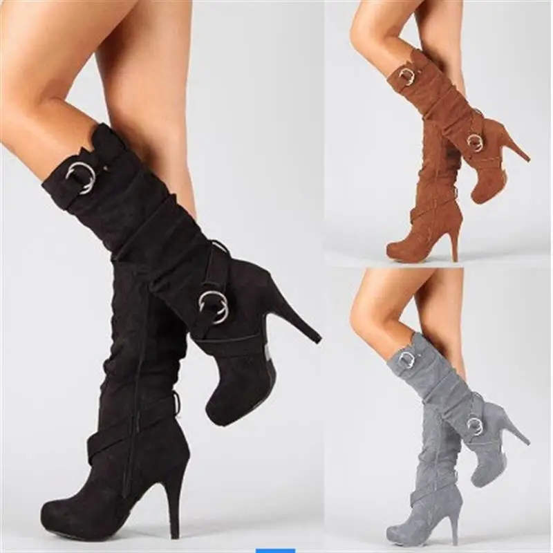 

208 Wi Best Selling High Heel Elastic Boots Belt Bule Large Size Waterproof Platform Thi Heel Long Boots Leg a