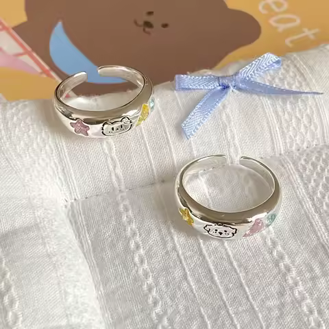 925 Sterling Silver Charming Graffiti Pet Cat Dog Star Adjustable Opening Ring for Women Fine Jewelry Minimalist Accessories