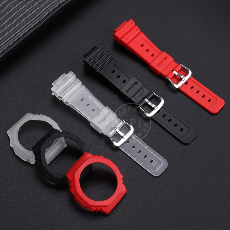 For Casio G-SHOCK GA2100 GA2110 Watchband Frosted Translucency Silicone Strap Case Set Black Red TPU Watch Strap Case set