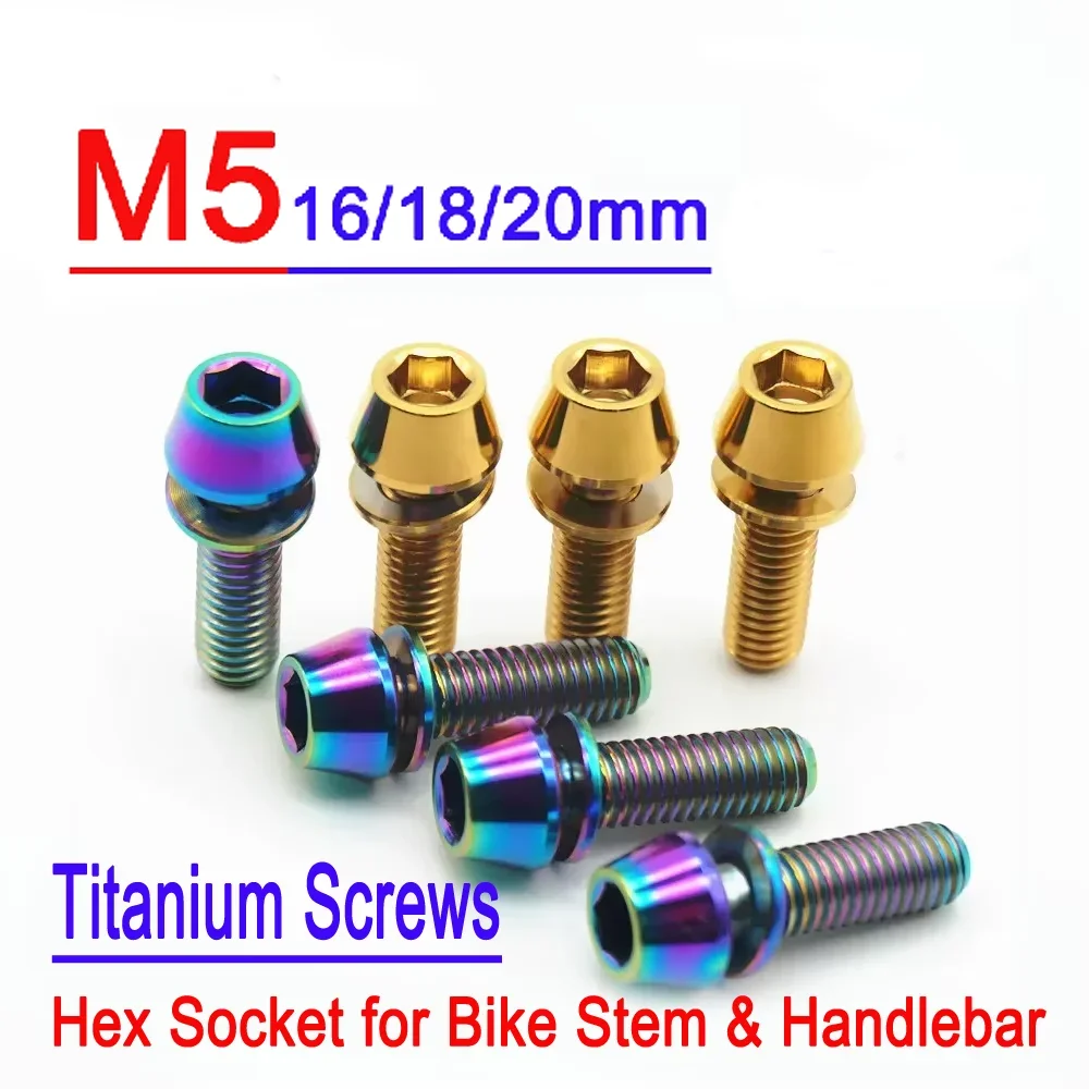 

2 шт. титановые винты M5 (16/18/20 мм) — конические титановые болты с шайбой/шелунным ключом, шестигранная головка для выноса велосипеда и руля