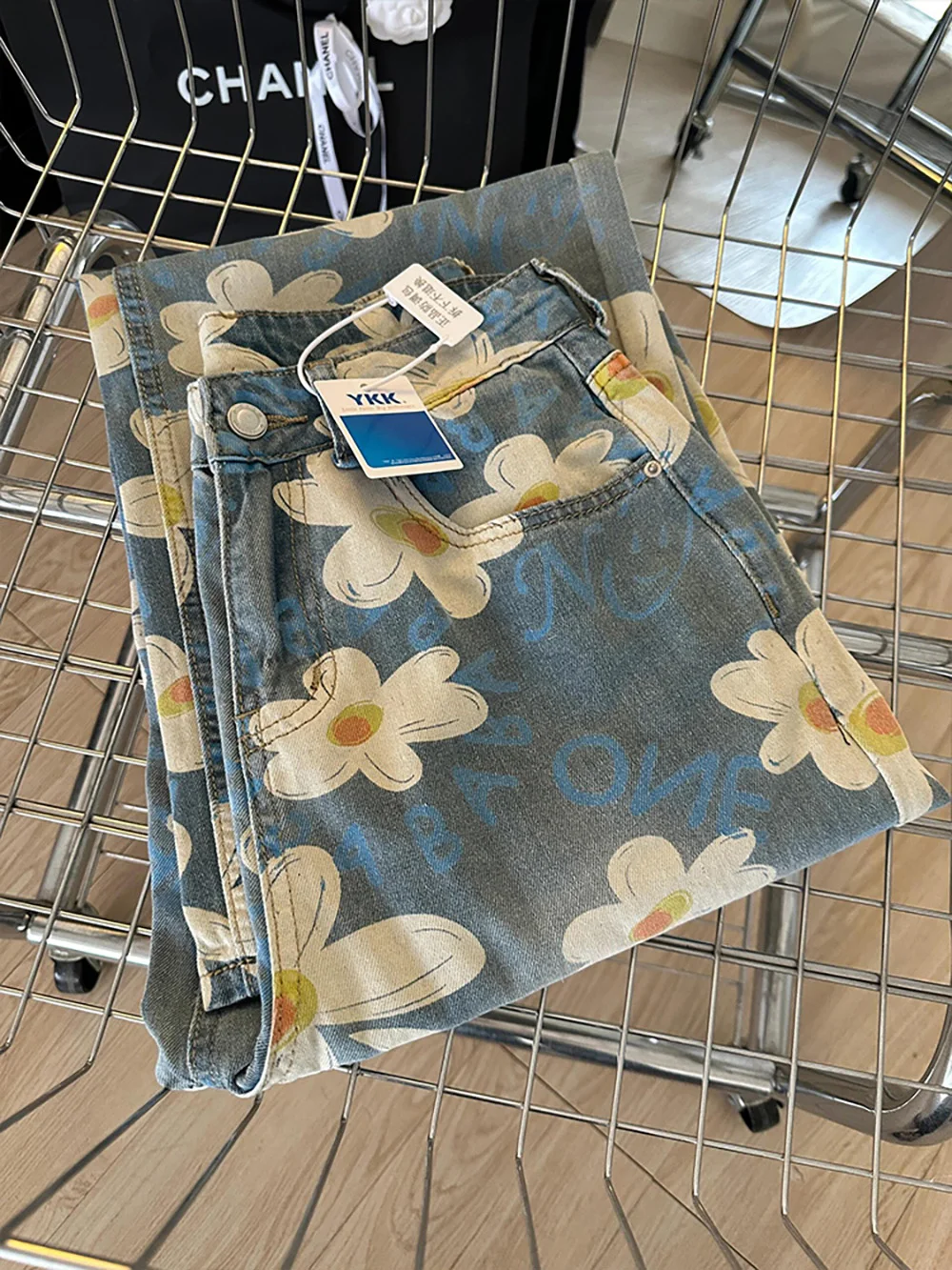 Trendy Floral Print Wide Leg Jeans Women High Waist Straight Loose Denim Pants 2024 Autumn Female Oversized Casual Full Pants