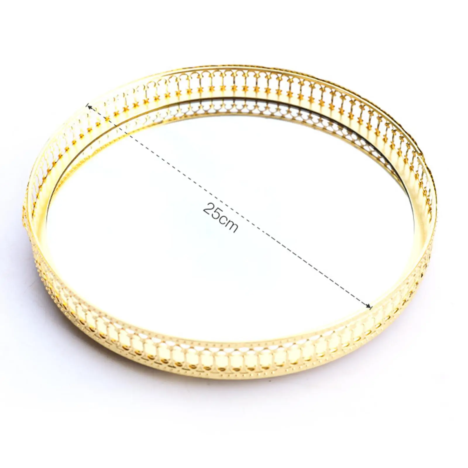 Perfume Jewelry Tray Mirror Tray Vanity Decorative Tray with Round Gold Metal