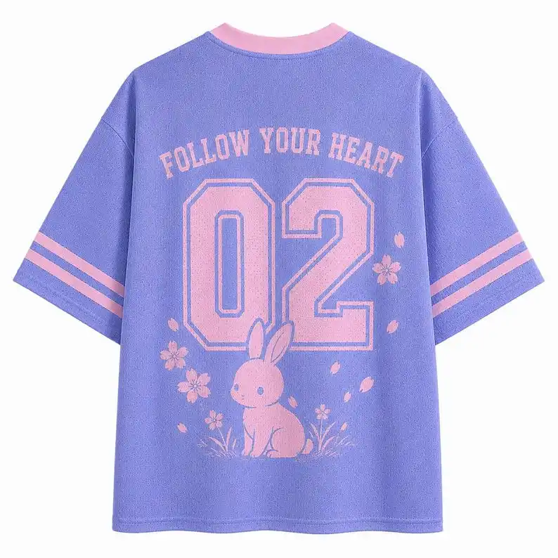 Summer 2026 Macaron Purple Cherry Blossoms Koi Rabbit T-shirt Adult Cute Pink Striped Mesh Sports Quick Drying Short Sleeve - view 2