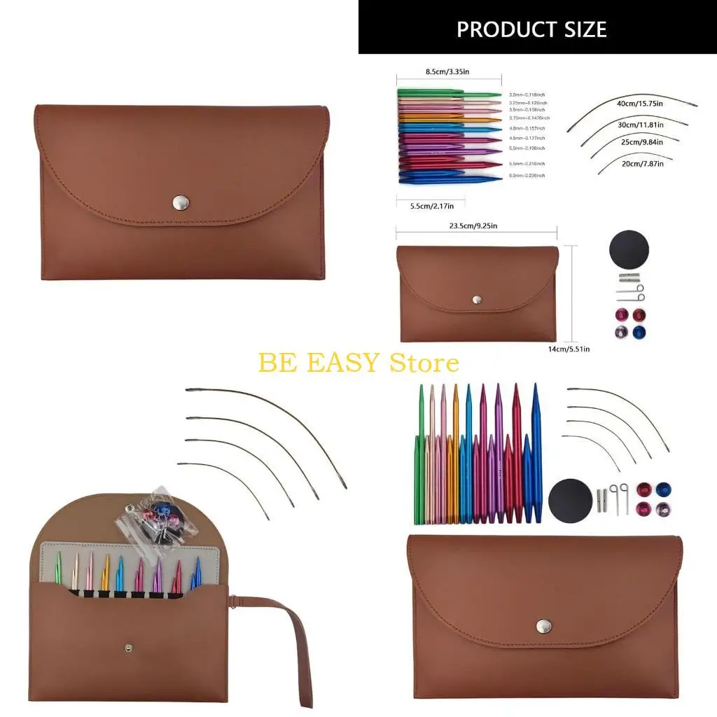 

E28F 9Pairs Interchangeable Circular Knitting Needle Set 3.0mm-6.0mm for Knitting Sweater Sock Aluminum Knitting Needle Set
