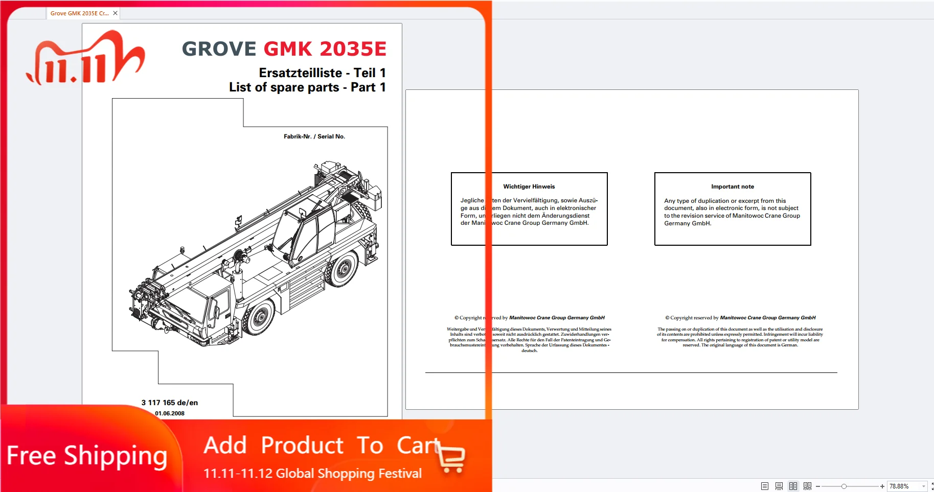 

Руководство по каталогу запасных частей Grove GMK Crane 2023, PDF EN DE