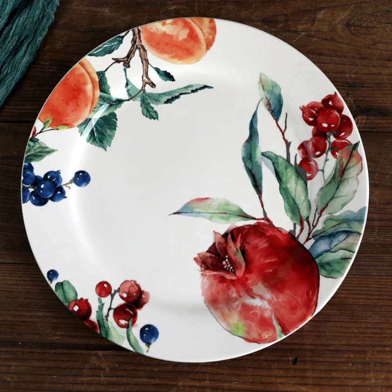 

Pomegranate plate ceramic plate round plate western steak plate 10-inch flat plate breakfast plate household dishes.