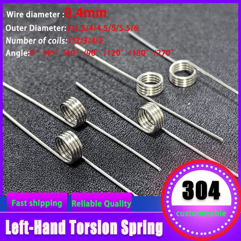304 stainless steel torsion spring wire diameter 0.4mm angle 0/45/60/90/120/180/270，10pcs