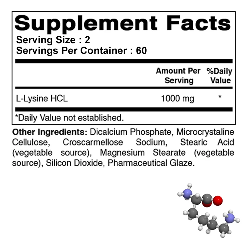 L-Lysine 1000 Mg - Essential Amino Acid, Healthy Immune Function, Supports Collagen Synthesis