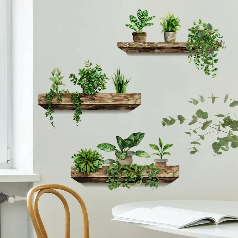 3-teiliges Set Kreative Wandaufkleber Topfpflanzen-Dekoration Selbstklebende Abnehmbare Wandbilder DIY Wandkunst Heim-Dekorationszubehör