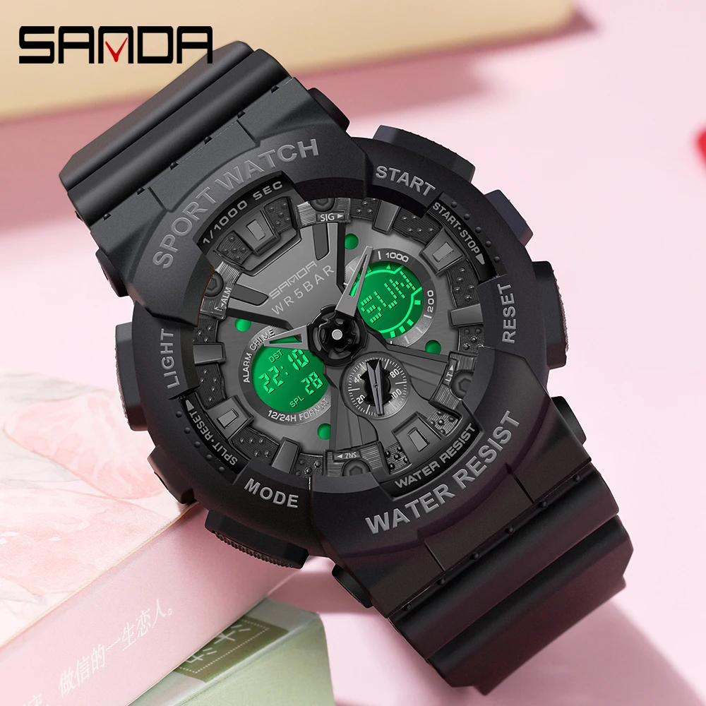 

SANDA New Luxury Fashion Electronic Watch Dual Time Luminous Watch Outdoor Sports Waterproof Men's and Women's Electronic Watch