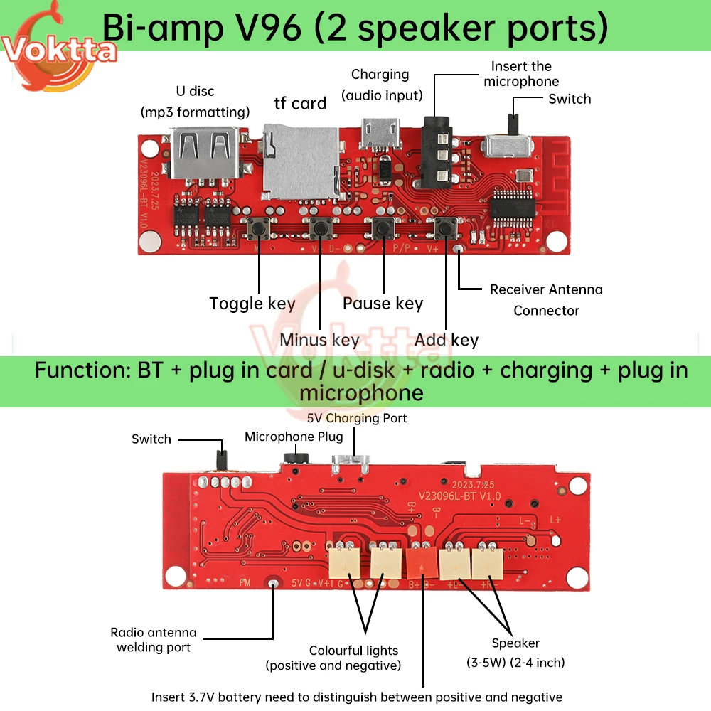 DC 3.7V Scheda amplificatore audio Bluetooth Doppio amplificatore Scheda di decodifica Circuito fai da te Lettore MP3 Altoparlante Ricevitore AUX da 3,5 mm