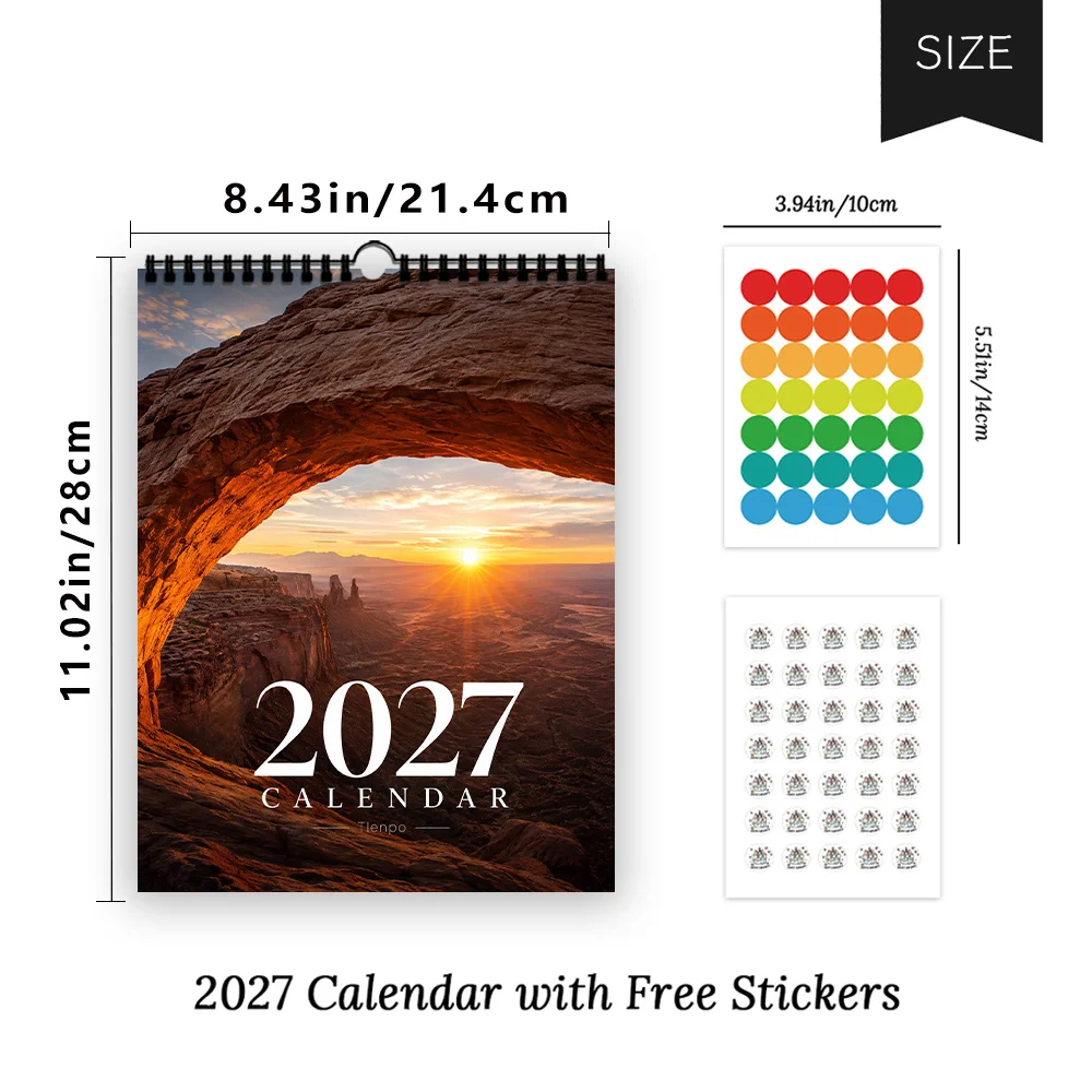 1pc, 2027 Wall Calendar, National Park Scene, 12 Month Planner for Home Office Decor, Christmas New Year Gift with Stickers