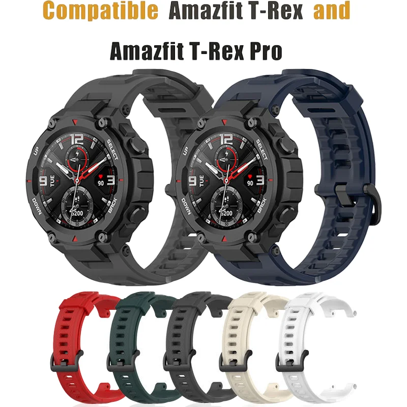 حزام (استيك) ساعة ل Huami Amazfit T-Rex قابل للتعديل استبدال الرياضة سيليكون الفرقة ل Amazfit T-Rex Pro Smartwatch سوار الأشرطة
