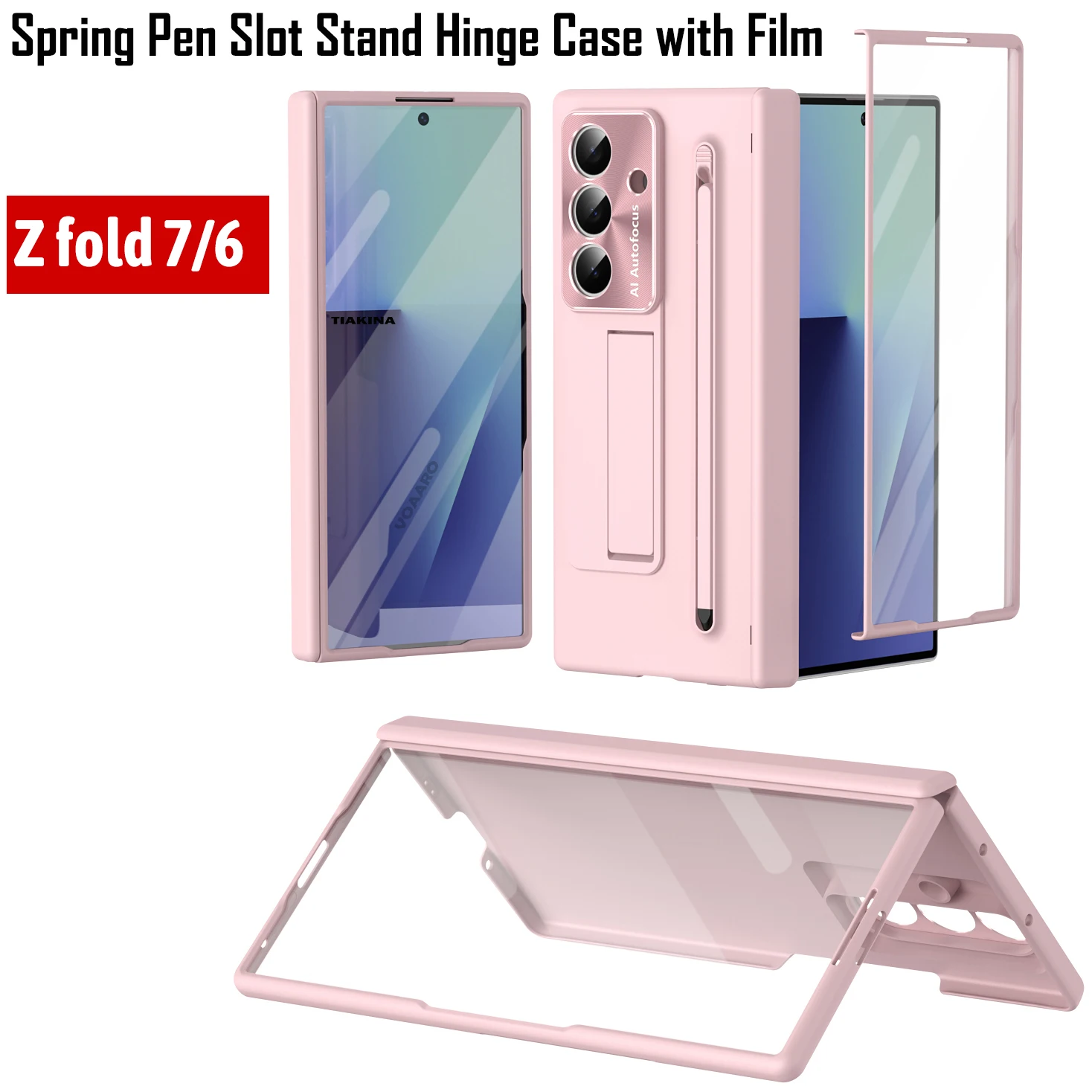 

Touch Pen for Samsung Galaxy Z Fold 7 6 5G Hinge Protection Case Spring Pen Slot Foldable Kickstand Cover with Front Glass Film