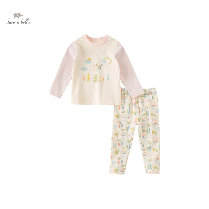 Dave Bella bambini ragazze pigiama vestito 2023 autunno inverno nuova moda Casual confortevole stampa simpatico cartone animato due pezzi DB4238330