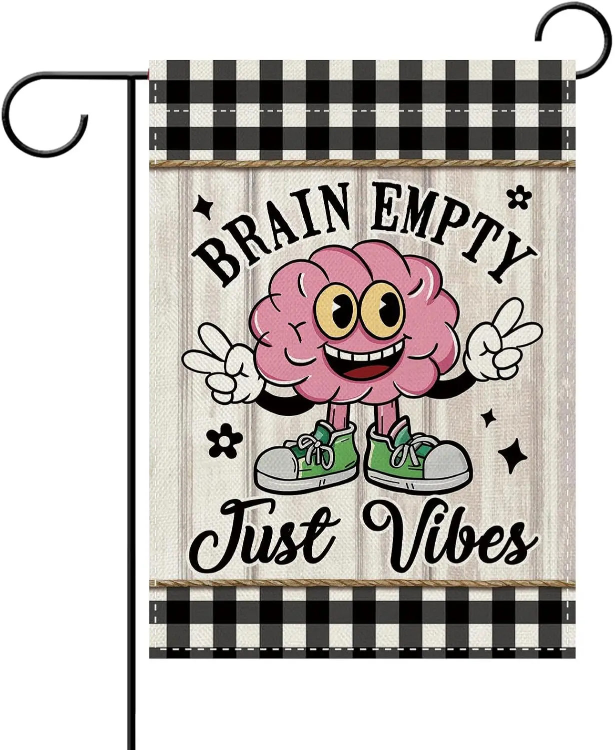 Dyrenson Funny Brain Empty Just Vibes Decorative Garden Flag, Humor Black White Buffalo Plaid Yard Outside Home Decoration,  kkz
